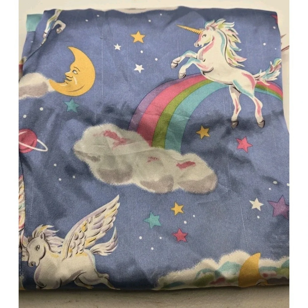 Nick & Nora Unicorn Pegasus Rainbow Satin Pajama Pants Girls 6 6X Moon Stars